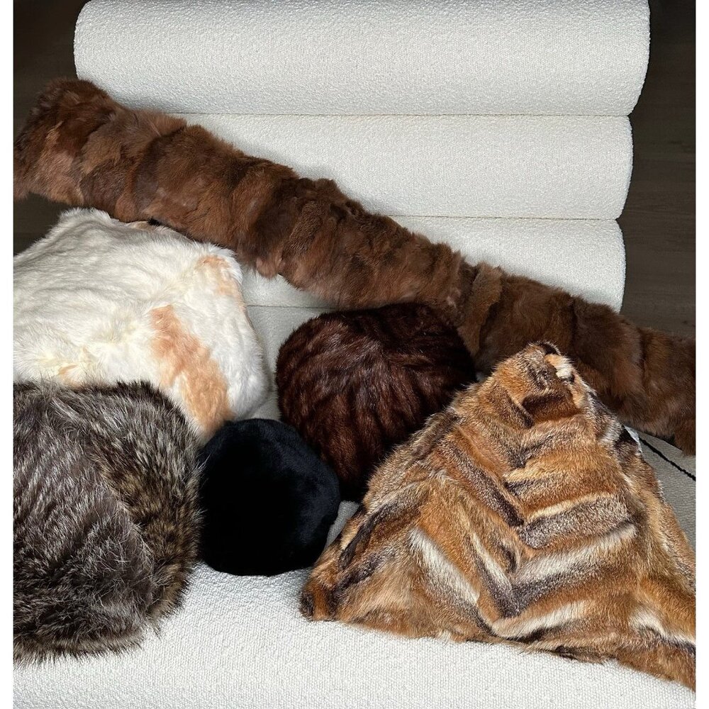 Genuine Raccoon Fur Accent Pillow – Modern Round Luxe Home Decor Black - Picture 7 of 8